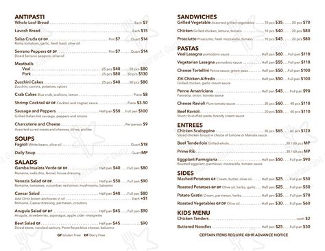 Menu at Gamba Ristorante steakhouse, Merrillville