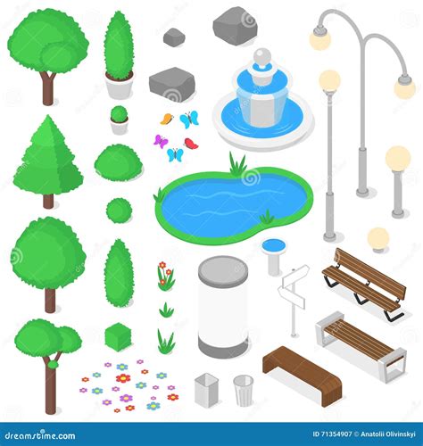 Park elements set. stock vector. Illustration of plaza - 71354907