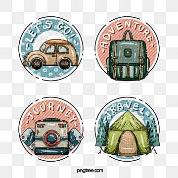 Hand Drawn Style White Transparent, Hand Drawn Travel Stickers In Cartoon Style, Travel, Car ...