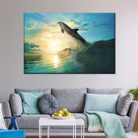 Sunset Dolphin Multi Panel Canvas Wall Art | Photography wall art, Wall ...