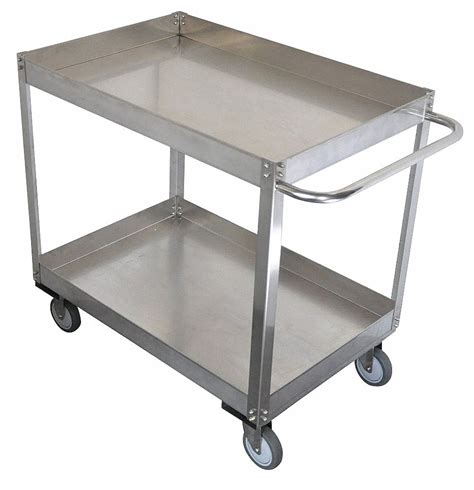 GRAINGER APPROVED Stainless Steel Flat Handle Deep Shelf Utility Cart, 1200 lb. Load Capacity ...