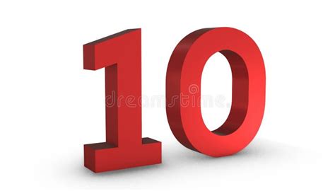 Number 10 Ten Red Sign 3D Rendering Isolated on White Background Stock Illustration ...