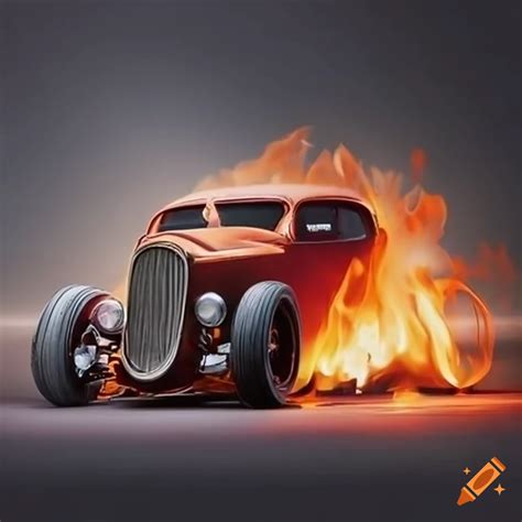 Sleek hot-rod car with flames in cityscape on Craiyon