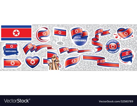 Set national flag north korea Royalty Free Vector Image