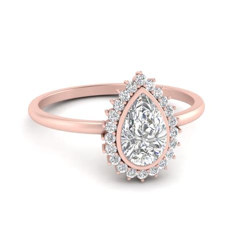 1 Carat Pear Diamond Halo Ring In 14K Rose Gold | Fascinating Diamonds