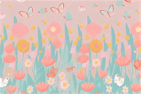 Premium AI Image | A pink and blue floral border with butterflies and ...