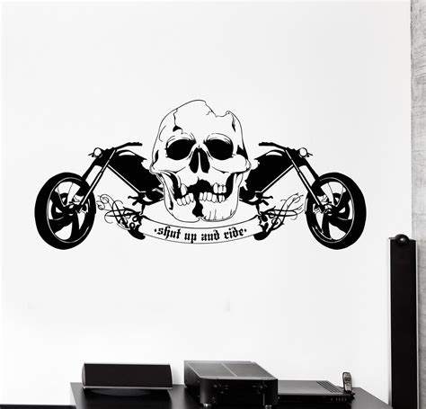 Vinyl Wall Decal Cool Skull Motorcycle Speed Biker Driver Garage Cruis — Wallstickers4you