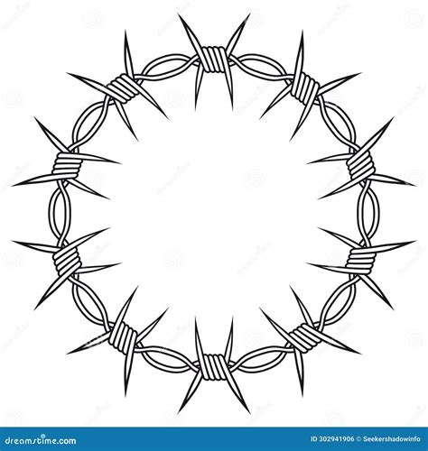 Circle Barbed Wire Tattoo. Frame Circle from Barbed Wire. Outline Style Stock Vector ...