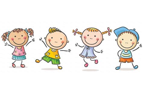 Happy Cartoon Kids Bundle, children doodle, kids clipart (111896) | Illustrations | Design ...