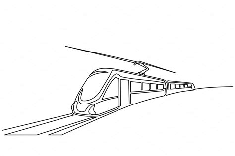 one line drawing Modern train | Pre-Designed Vector Graphics ~ Creative Market