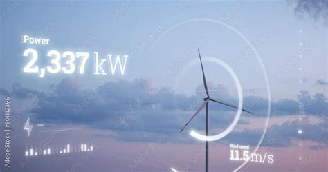 Wind turbine with motion graphics hud infographic animation. Power ...