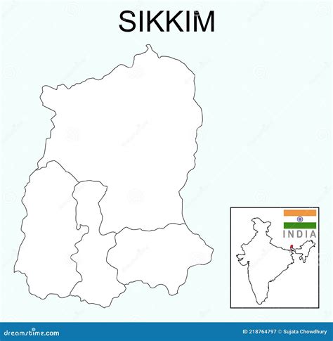 Sikkim Map. Highlight Sikkim Map on India Map with a Boundary Line ...