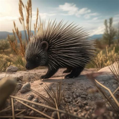 Premium AI Image | Porcupine in natural habitat generative AI