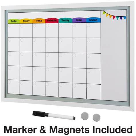 Framed Magnetic Calendar Whiteboard 24x16 with Dry Erase Marker & 2 Magnets - EGP-HD-0003 ...