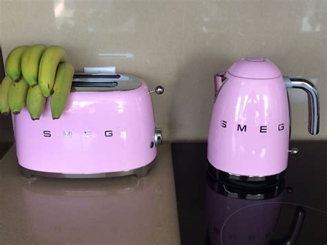 Pretty pink SMEG Toaster and Kettle to match my pink kitchenaid mixer ...