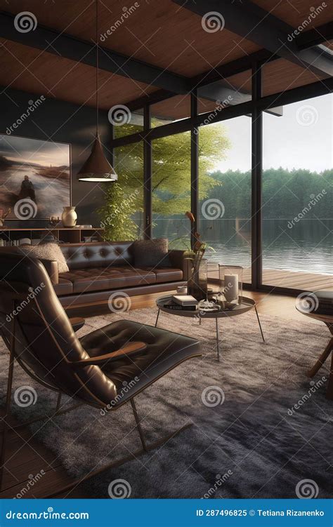 Modern lake house interior stock illustration. Illustration of chair ...