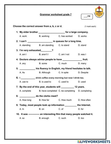 Grade 7 Grammar Worksheets