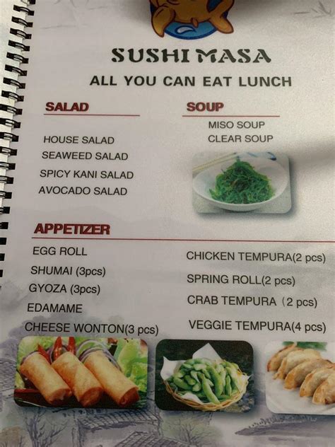 Menu at Sushi Masa restaurant, Selinsgrove