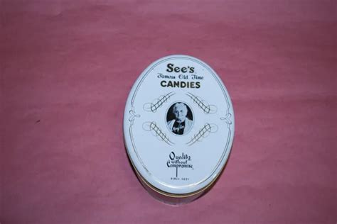 VINTAGE SEE'S FAMOUS Old Time Candies Tin Can 3" tall $9.00 - PicClick