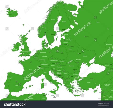 Ilustrasi Stok Green Europe Map Countries Capital Cities 36245764 | Shutterstock