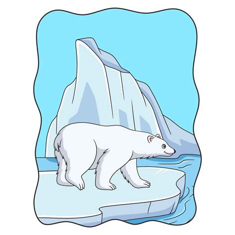 cartoon illustration Polar bear walking on ice cubes in the middle of ...