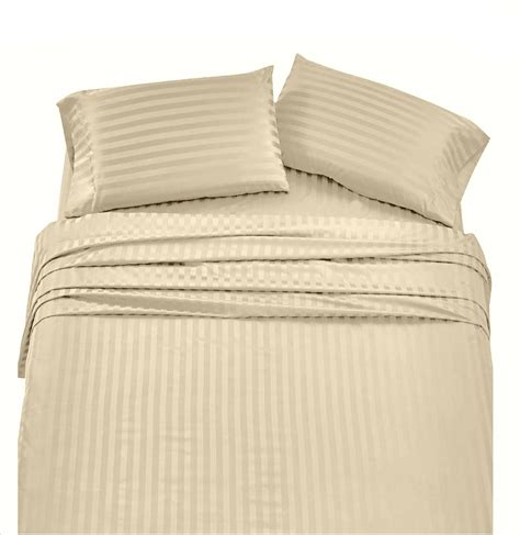 1800 Series Brushed Microfiber 4pc Un-Attached Waterbed Sheet Queen Size - Stripe Ivory Sheet ...