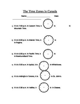 Time Zone Worksheet by Kelly Ann | TPT