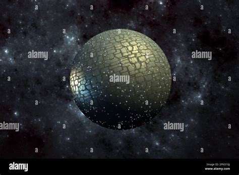 3D Rendering of a giant metallic spacecraft sphere, for science fiction ...