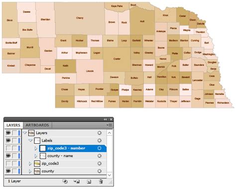 Nebraska 3 digit zip code and county map | Your-Vector-Maps.com