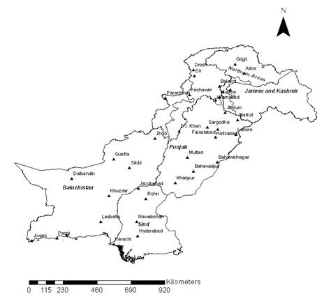 Fig. 1 -Map of Pakistan with provincial boundaries and location of rain gauge stations used in ...