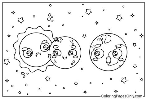 Solar Eclipse Cartoon Images Coloring Sheet - Free Printable Coloring Pages