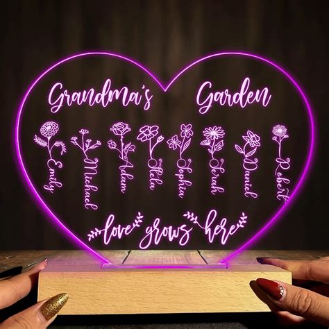 Grandma's Garden - Personalized Mother's Day Grandma Shaped Plaque Light Base | SilveryBrand