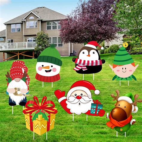 Amazon.com: Christmas Yard Signs Stakes Outdoor Decorations - 7PCS Cute Xmas Lawn Decorations ...