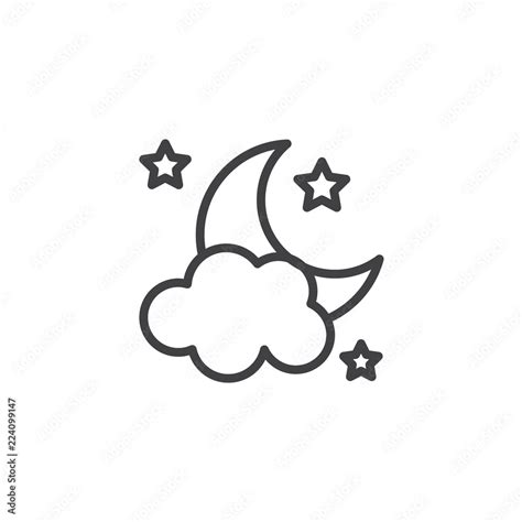 Clouds moon stars outline icon. linear style sign for mobile concept and web design. Night or ...
