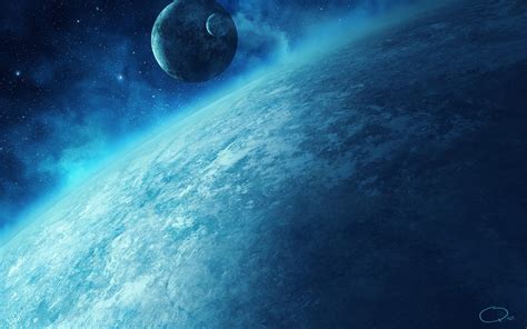 Planet with moon over one larger planet illustration, planet, space, space art, QAuZ HD ...