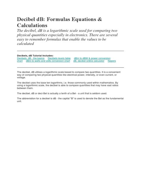 Decibel dB: Formulas Equations & Calculations | Decibel | Electrical Engineering