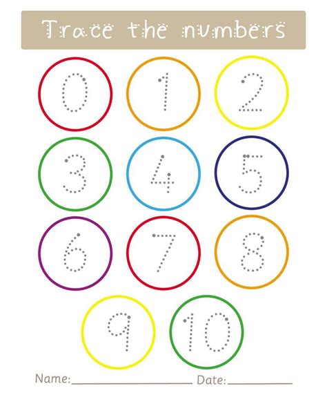 Trace the numbers 0 to 10 worksheet for kids. Tracing practice activity. Preschool handwriting ...