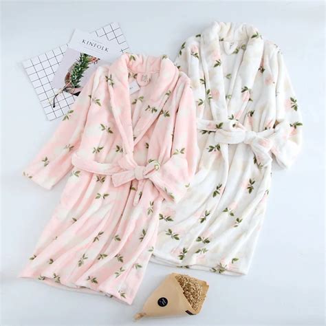 Thicken Flannel Robes Women Autumn Winter Warm Bathrobe femme Caroset Dressing Gown Coral Fleece ...