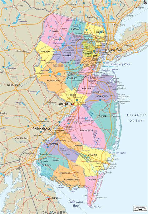 Map of New Jersey State, USA - Ezilon Maps