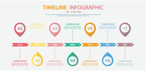 Horizontal timeline template with 7 day,Timeline infographic.Weekly ...