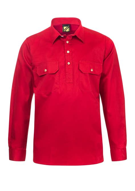 WS3029 Lightweight Long Sleeve Half Placket Cotton Drill Shirt - branditpromotions.com.au