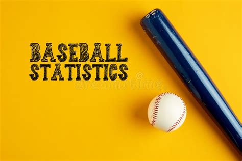 Wooden Baseball Bat and a Ball on Yellow Background with the Word Baseball Statistics Stock ...