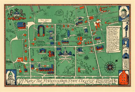 1930 Penn State campus illustrated map | Campus map, Penn state, Map