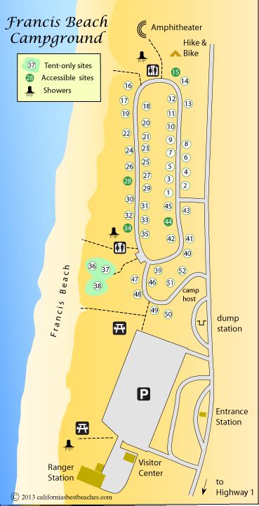 Francis Beach campground map, Half Moon Bay, CA | Half moon bay camping ...