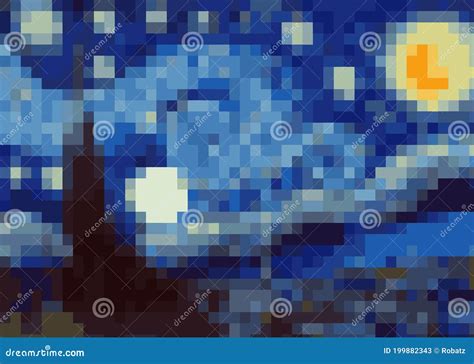 Pixel Art Night Starry Sky Vector Illustration | CartoonDealer.com #143717390