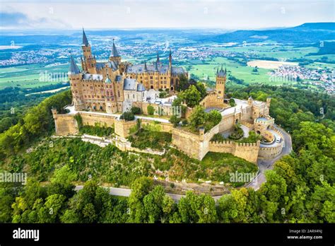 Hohenzollern Castle on mountain, Germany. This castle is a famous landmark in Stuttgart vicinity ...