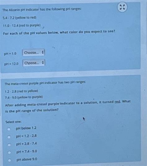 The Alizarin Ph Indicator Has The Following Ph Ranges 5 4 7 2 Yellow To ...