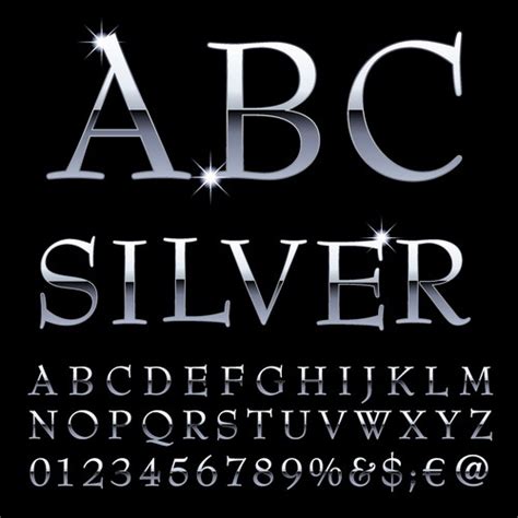 Shiny silver alphabet with numbers vectors material 04 free download