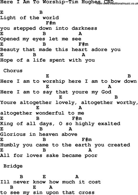 Christian Chlidrens Song Here I Am To Worship-Tim Hughes CRD Lyrics & Chords | Worship songs ...