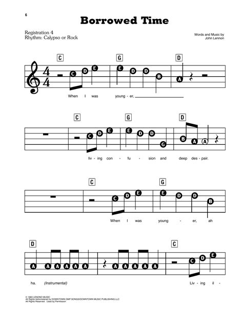 John Lennon & Yoko Ono 'Borrowed Time' Sheet Music Notes, Chords, Score. Download Printable PDF ...